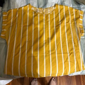Yellow Striped Cap Sleeve Blouse
